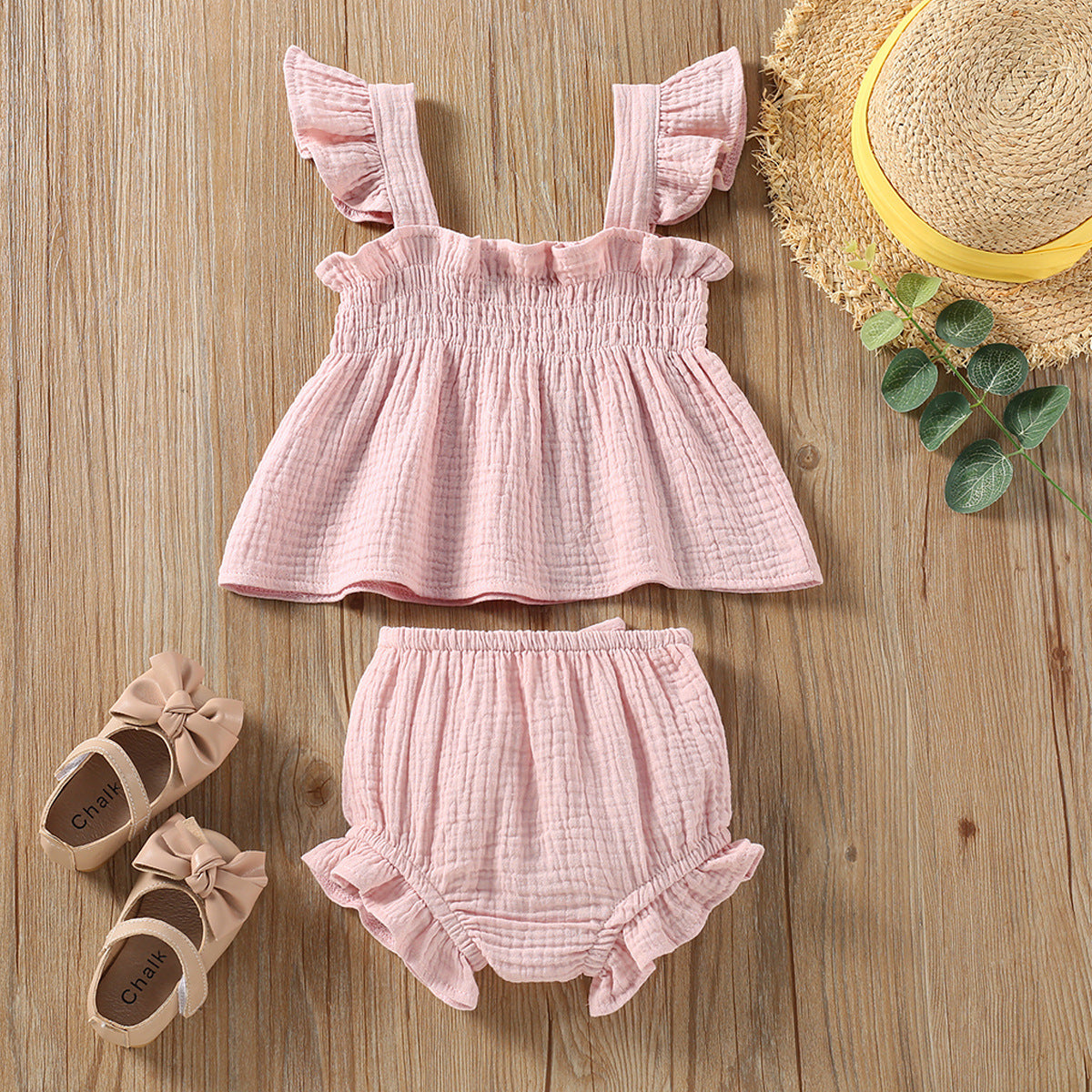 Girls' Solid Color Sling Two Piece Set
