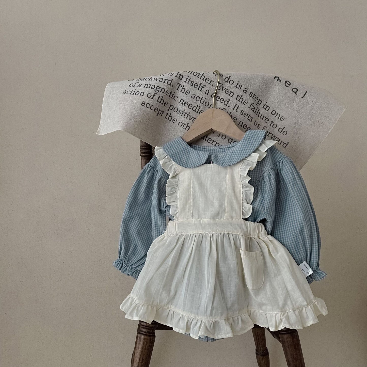Infant Long Sleeve Plaid Romper with Sling Overskirt