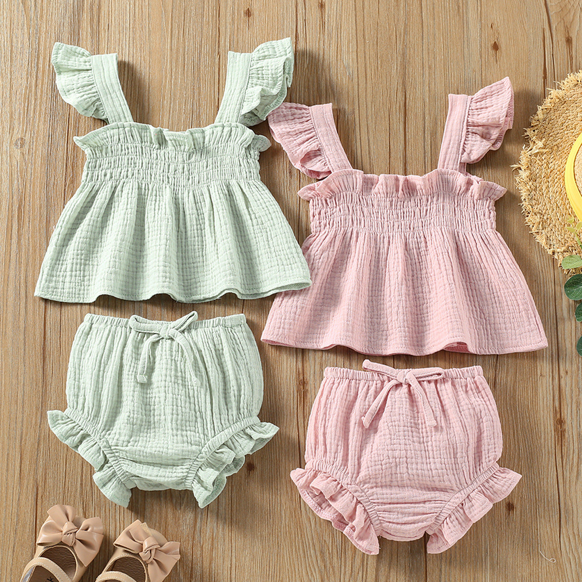 Girls' Solid Color Sling Two Piece Set