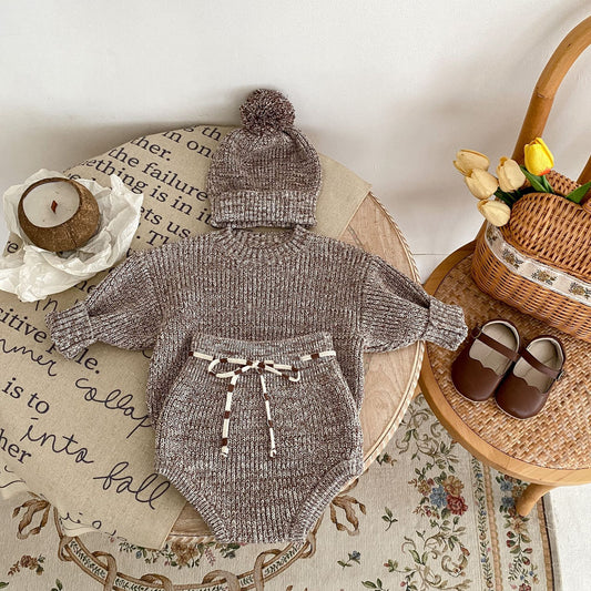 Infant Knitted Three Piece Set with Hat