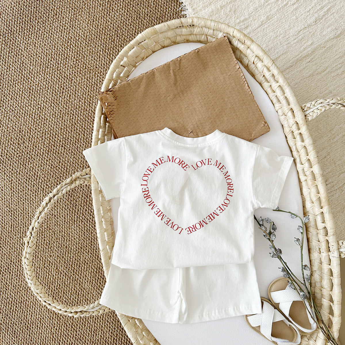 'Love Me More' Heart Print Two-Piece baby Set