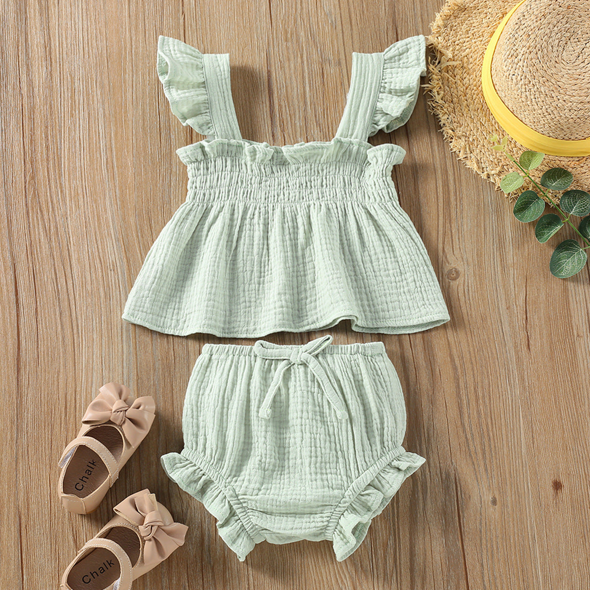 Girls' Solid Color Sling Two Piece Set
