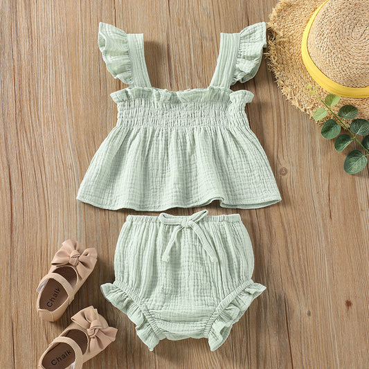 Girls' Solid Color Sling Two Piece Set
