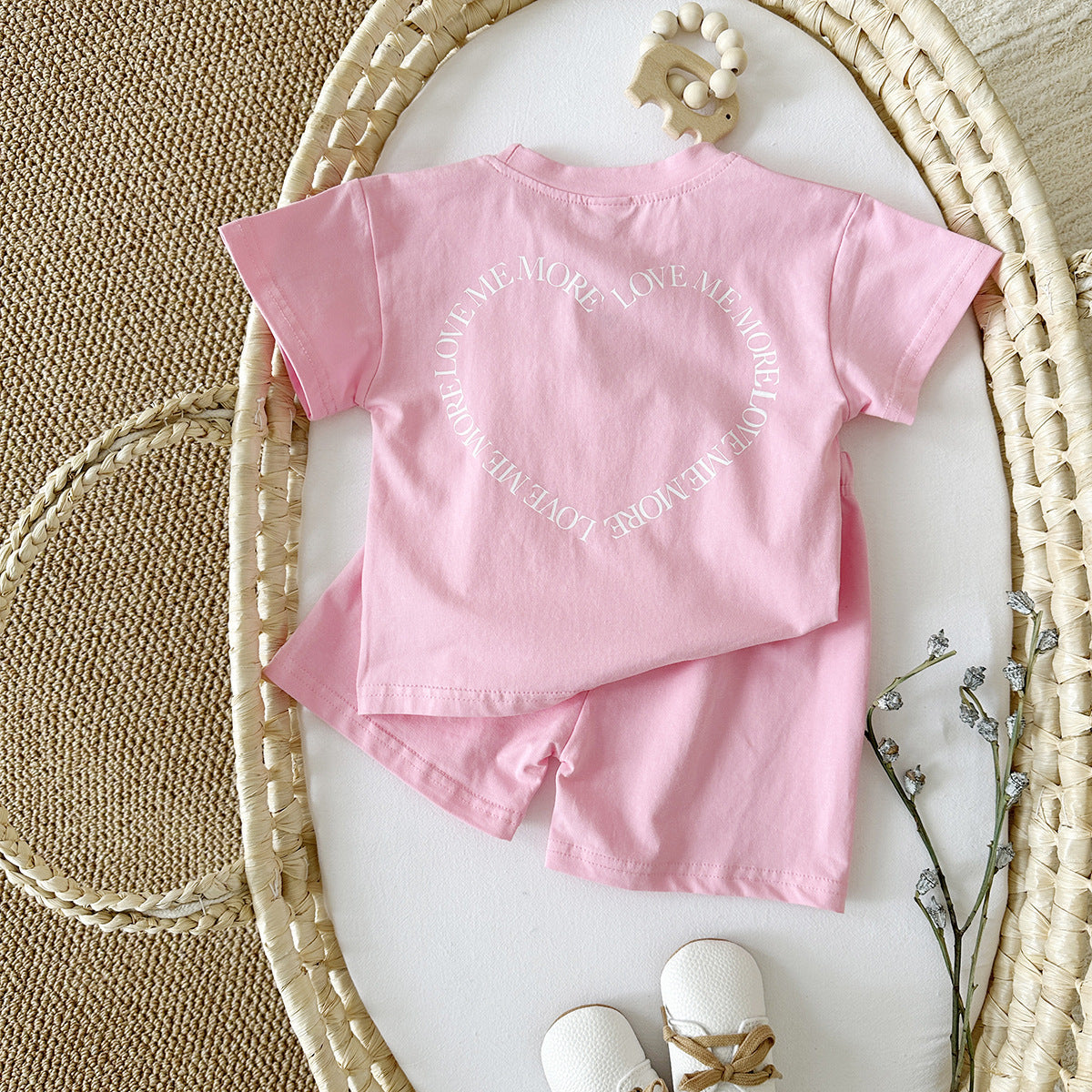 'Love Me More' Heart Print Two-Piece baby Set