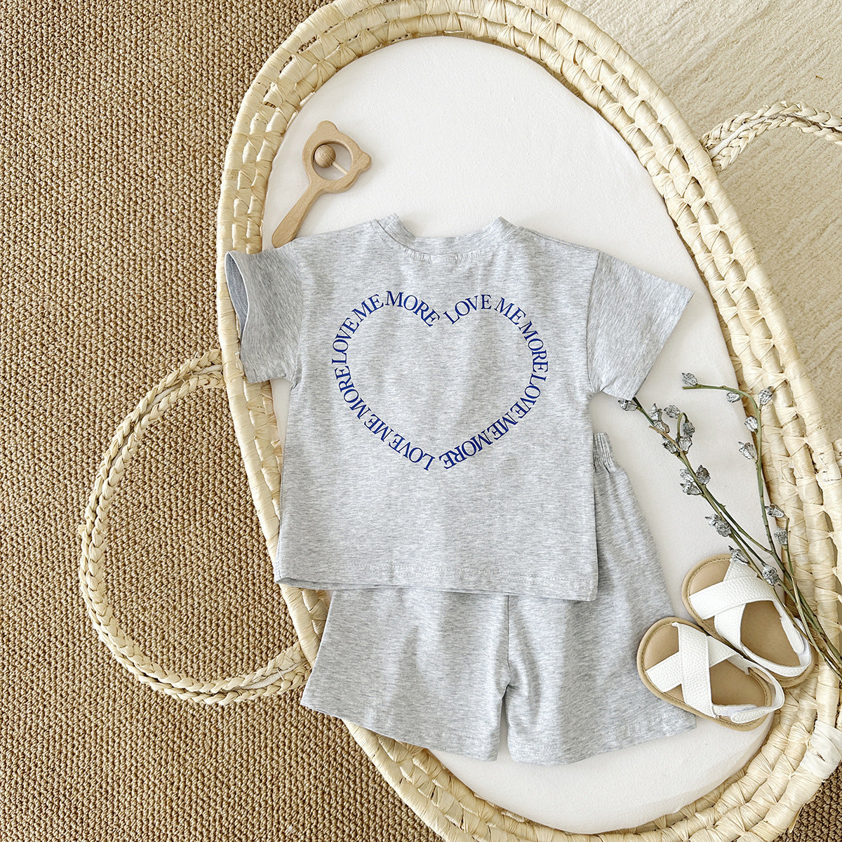 'Love Me More' Heart Print Two-Piece baby Set